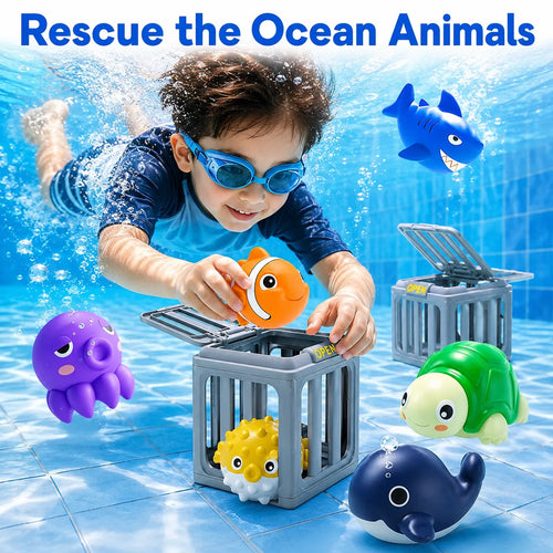 💦 👑 Ocean Animal Pool Diving Toy Set - Toss, Dive, Press & Rescue