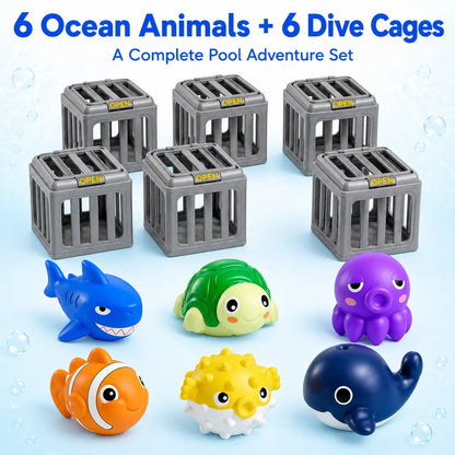 💦 👑 Ocean Animal Pool Diving Toy Set - Toss, Dive, Press & Rescue