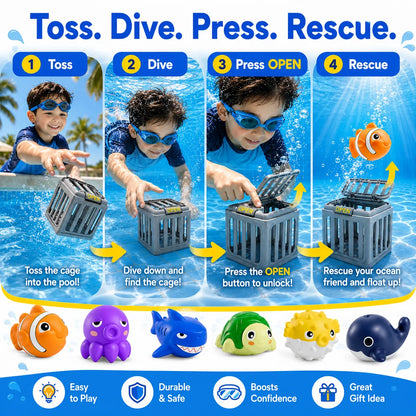 💦 👑 Ocean Animal Pool Diving Toy Set - Toss, Dive, Press & Rescue