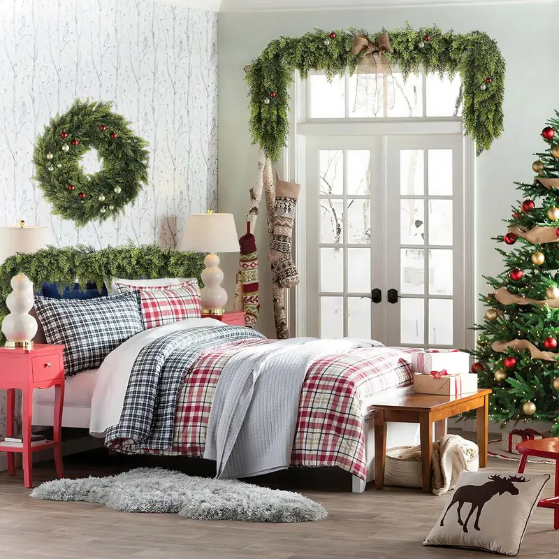 🎅🎄🎄 Artificial Cedar Garland🌿Green Pine Garland for Table, Mantel, Wall – Perfect for Indoor & Outdoor Christmas Decorations