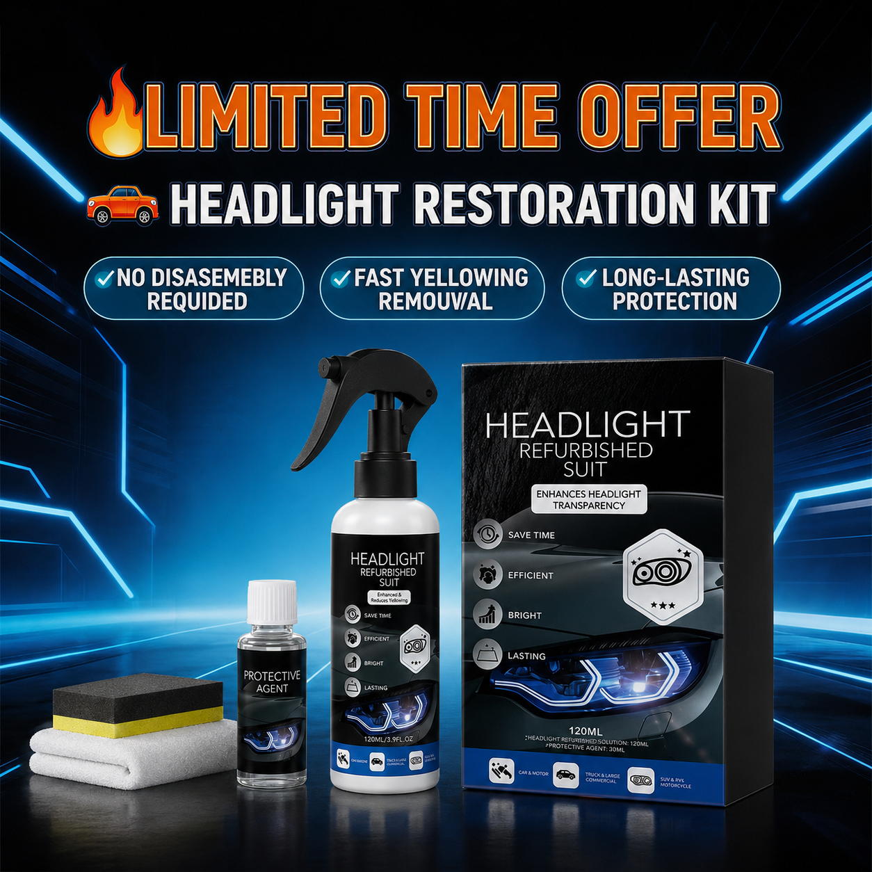 🔥LAST DAY 50% OFF🚗 Automotive Headlamp Restoration Fluid, Clears Oxidation, Yellowing & UV Protection