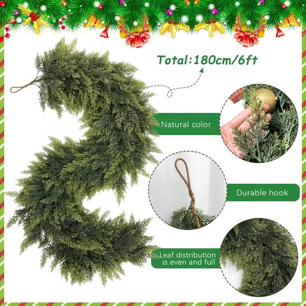 🎅🎄🎄 Artificial Cedar Garland🌿Green Pine Garland for Table, Mantel, Wall – Perfect for Indoor & Outdoor Christmas Decorations